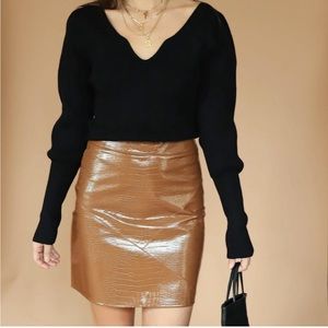 Faux patent leather croc effect high waisted skirt